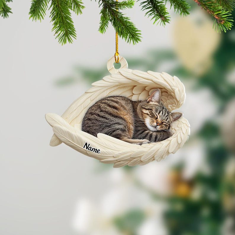 Personalized Tabby Cat Sleeping Angel Wings Ornament, Tabby Cat Christmas Ornament Gift, Car Ornament, Gift For Pet Lovers il_794xN.6456047146_g45n.jpg