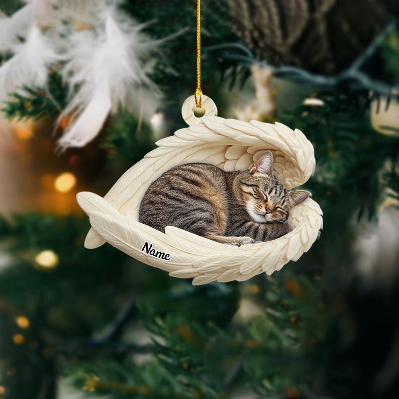 Personalized Tabby Cat Sleeping Angel Wings Ornament, Tabby Cat Christmas Ornament Gift, Car Ornament, Gift For Pet Lovers il_794xN.6456047190_hprh.jpg