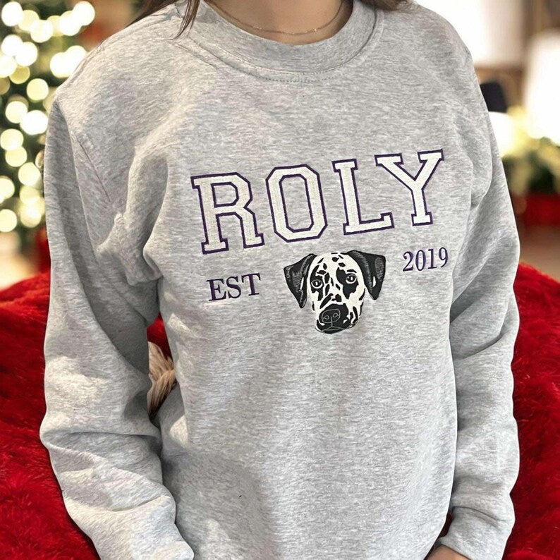 Custom Dog Hoodie Embroidered Dog Name, Varsity Personalized Pet Face Sweatshirt from Your Photo, Varsity Style Hoodie, Gifts for Dog Owners