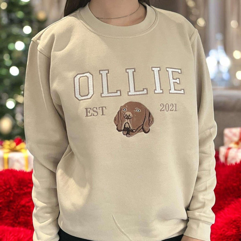 Custom Dog Hoodie Embroidered Dog Name, Varsity Personalized Pet Face Sweatshirt from Your Photo, Varsity Style Hoodie, Gifts for Dog Owners