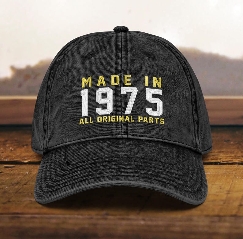 50th Birthday gift Vintage Embroidered Hat for 50th Birthday Born In 1975 Cotton Twill Cap il_794xN.6525246720_4ltd.jpg