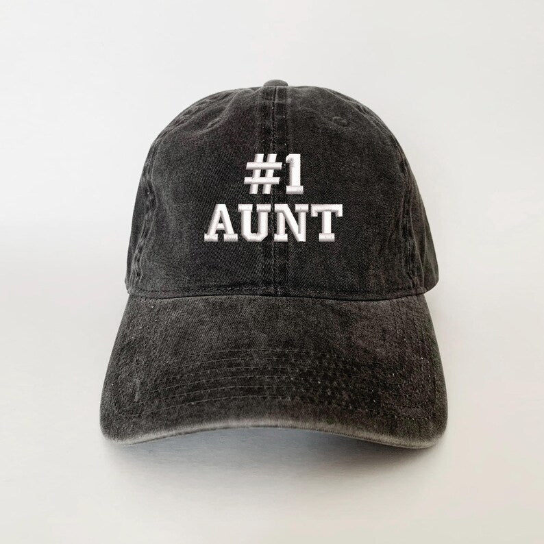 Number 1 Aunt Embroidered Dad Hat Vintage Washed Baseball Cap, Gift for Aunt from Niece or Nephew, Cute Family Embroidery Unisex Cap