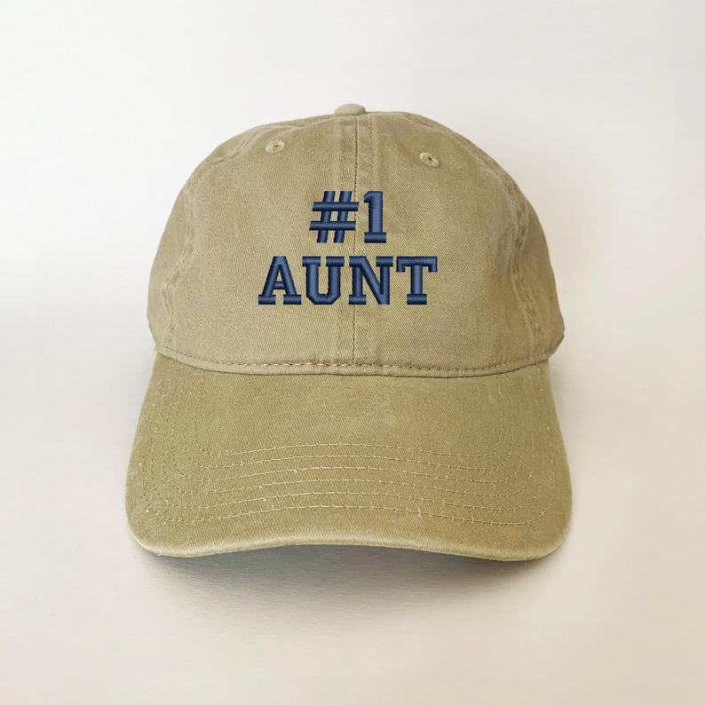 Number 1 Aunt Embroidered Dad Hat Vintage Washed Baseball Cap, Gift for Aunt from Niece or Nephew, Cute Family Embroidery Unisex Cap
