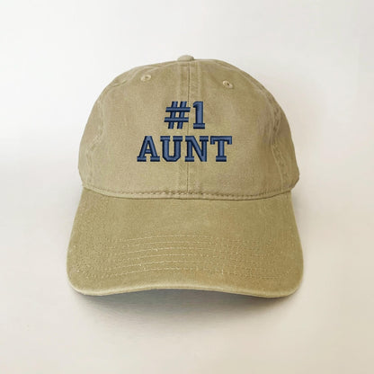 Number 1 Aunt Embroidered Dad Hat Vintage Washed Baseball Cap, Gift for Aunt from Niece or Nephew, Cute Family Embroidery Unisex Cap