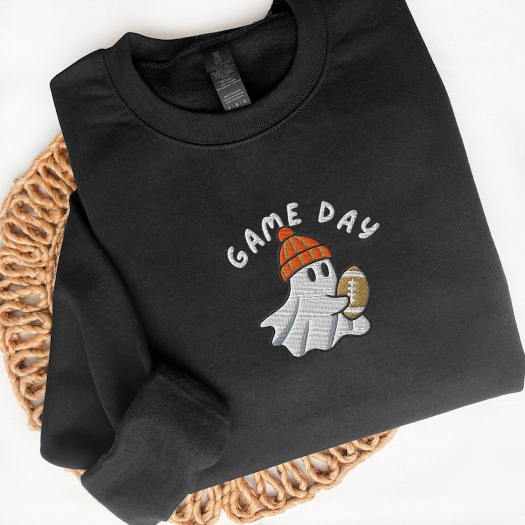 Embroidered Ghost Football Shirt, Football Game Day Sweatshirt - Hoodie, Game Day Tee, Halloween Football