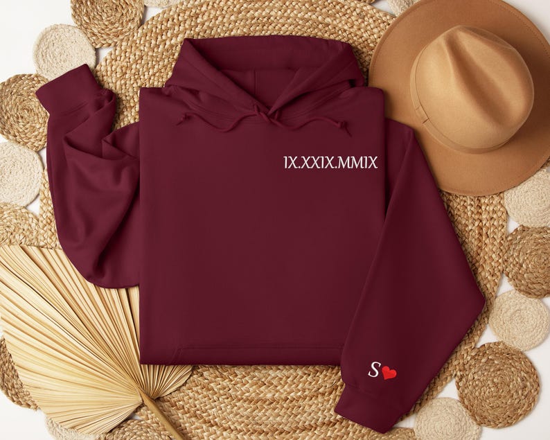Custom Embroidered Roman Numeral Sweatshirt, Personalized Couples Gifts, Anniversary Gifts, Valentine's Day Gifts