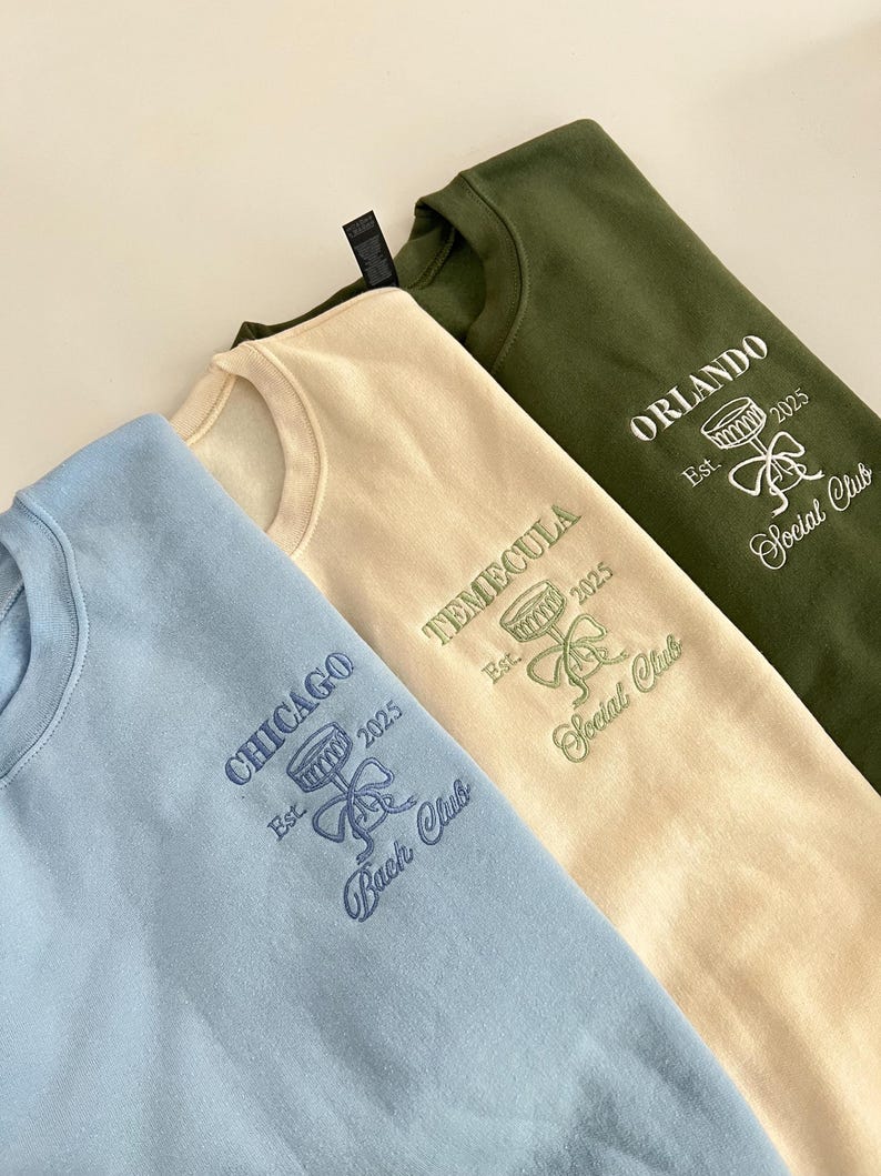 Custom Embroidered Bachelorette Party Sweatshirt, Bridal Shower Gift, Left Pocket Embroidery, Bridesmaid Gift, Girls Club Sweater