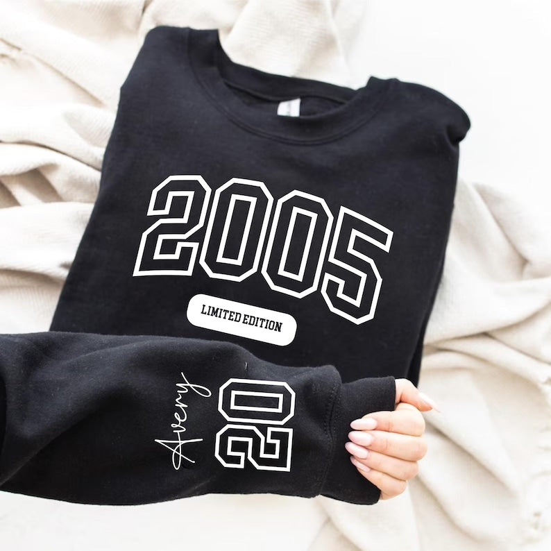 Custom 20th Birthday Sweatshirt, Limited Edition 2005 Birthday Hoodie, College Style 20th Birthday Gift, 20th Birthday Sweater for Her