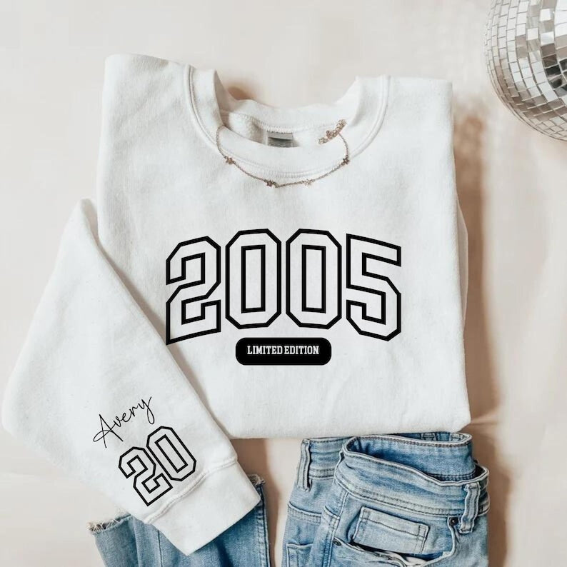 Custom 20th Birthday Sweatshirt, Limited Edition 2005 Birthday Hoodie, College Style 20th Birthday Gift, 20th Birthday Sweater for Her