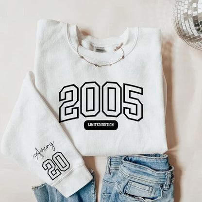 Custom 20th Birthday Sweatshirt, Limited Edition 2005 Birthday Hoodie, College Style 20th Birthday Gift, 20th Birthday Sweater for Her
