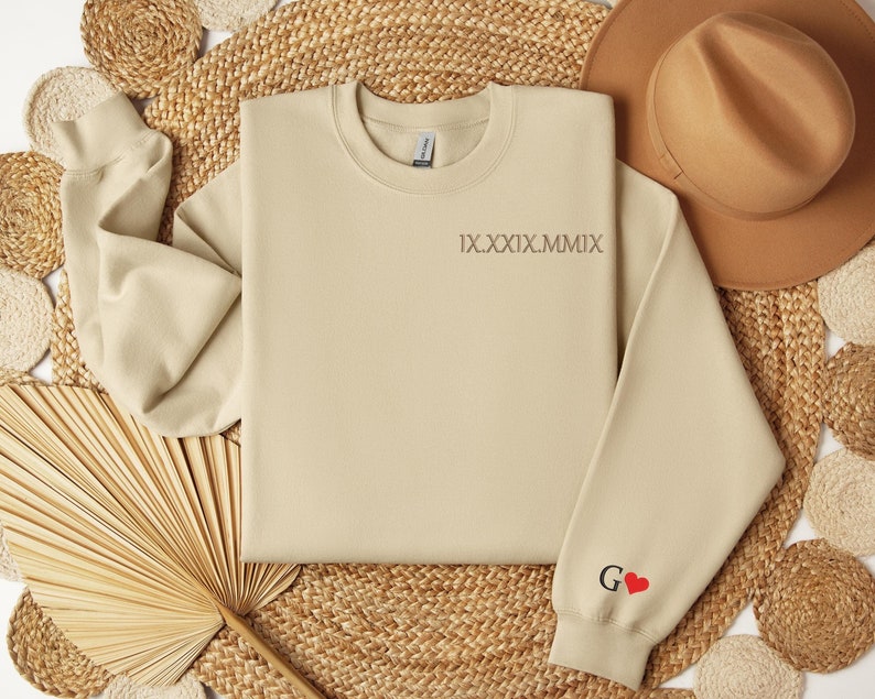 Custom Embroidered Roman Numeral Sweatshirt, Personalized Couples Gifts, Anniversary Gifts, Valentine's Day Gifts