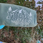 Forks Washington Embroidered Crewneck Sweatshirt, Twilight Inspired Pacific Northwest Apparel PNW Souvenir Traveling Sweater National Parks