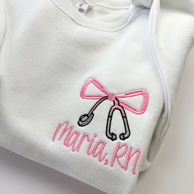 Embroidered Nurse Bow Sweatshirt - Personalized RN Sweatshirt - Custom Crewneck Sweatshirt - Coquette Bow - Nurse Gift il_794xN.6574500640_7k12.jpg