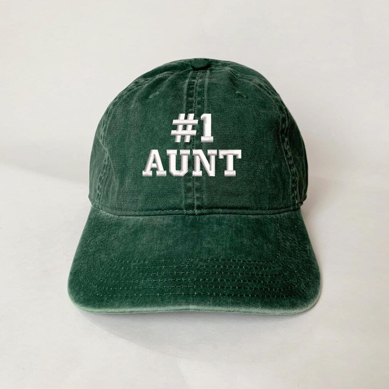 Number 1 Aunt Embroidered Dad Hat Vintage Washed Baseball Cap, Gift for Aunt from Niece or Nephew, Cute Family Embroidery Unisex Cap
