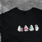 Funny Ghost Reading Sweatshirt, Halloween Sweatshirt, Embroidered Ghost, Ghost Reading Books, Fall Crew Ghost Embroidery, Ghost Book Sweater