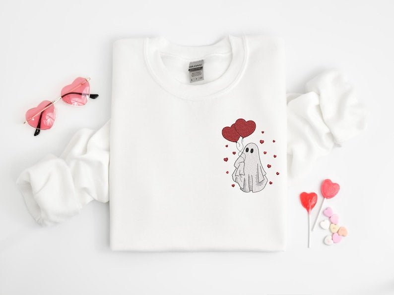Embroidered Ghost Sweatshirt, Valentine's Day Ghost Embroidered Shirt, Valentine's Day Sweatshirt, Valentine's Day Embroidered Sweatshirt il_794xN.6584005567_lshc.jpg
