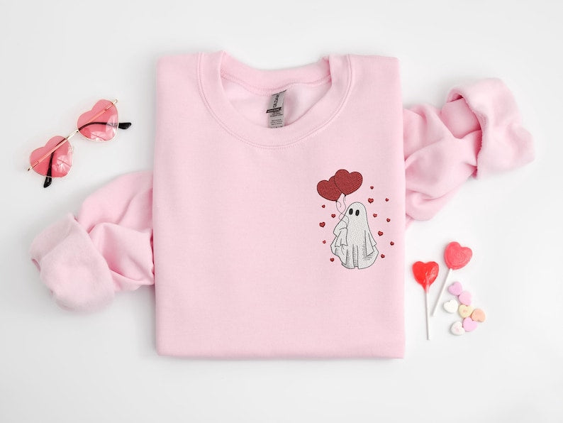 Embroidered Ghost Sweatshirt, Valentine's Day Ghost Embroidered Shirt, Valentine's Day Sweatshirt, Valentine's Day Embroidered Sweatshirt il_794xN.6584006071_bpi1.jpg