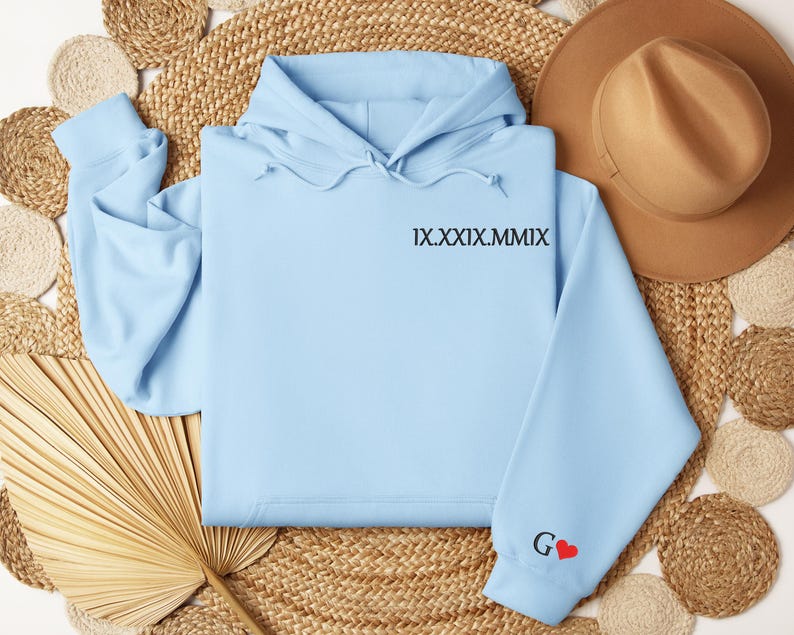 Custom Embroidered Roman Numeral Sweatshirt, Personalized Couples Gifts, Anniversary Gifts, Valentine's Day Gifts