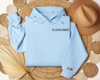 Custom Embroidered Roman Numeral Sweatshirt, Personalized Couples Gifts, Anniversary Gifts, Valentine's Day Gifts
