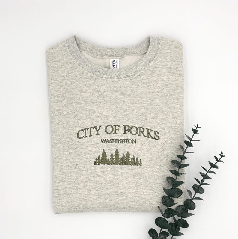 City of Forks Embroidered Sweatshirt | Washington Hoodie | Unisex Crewneck | Forest Embroidery | Twilight-Inspired Gift | Custom Colors