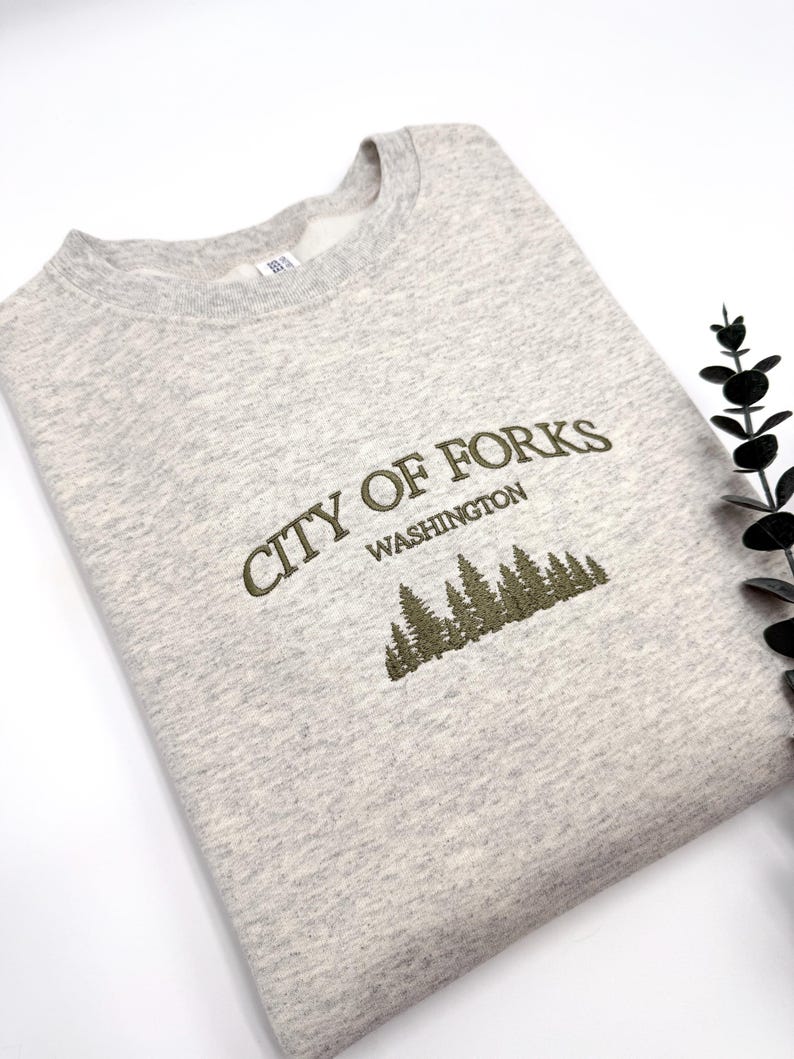 City of Forks Embroidered Sweatshirt | Washington Hoodie | Unisex Crewneck | Forest Embroidery | Twilight-Inspired Gift | Custom Colors