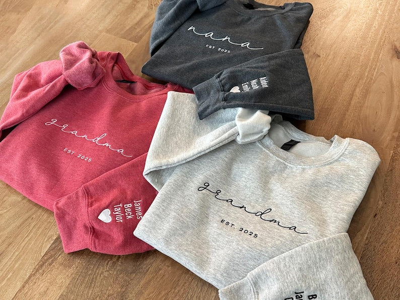 Personalized Grandma Sweatshirt, Embroidered Grandma Sweatshirt with Grandkids Names on Sleeves, Mother's Day Gifts, Gifts for Grandparents