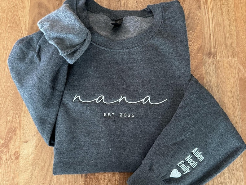 Personalized Grandma Sweatshirt, Embroidered Grandma Sweatshirt with Grandkids Names on Sleeves, Mother's Day Gifts, Gifts for Grandparents