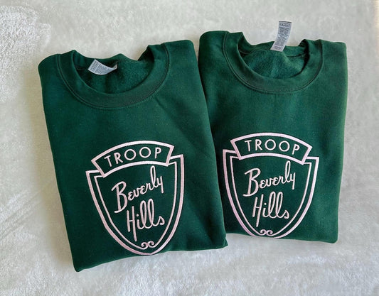 Beverly Hills Embroidered Green Pink Vintage Cozy Ladies Sweatshirt Cute Designer Style Cotton Shirt