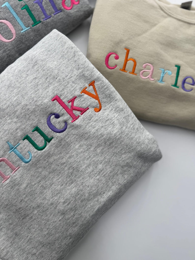 Custom Embroidered Sweatshirt, Multicolor Embroidered Sweatshirt, Embroidery, Colorful Embroidered Sweatshirt, State Sweatshirt