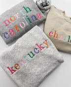 Custom Embroidered Sweatshirt, Multicolor Embroidered Sweatshirt, Embroidery, Colorful Embroidered Sweatshirt, State Sweatshirt