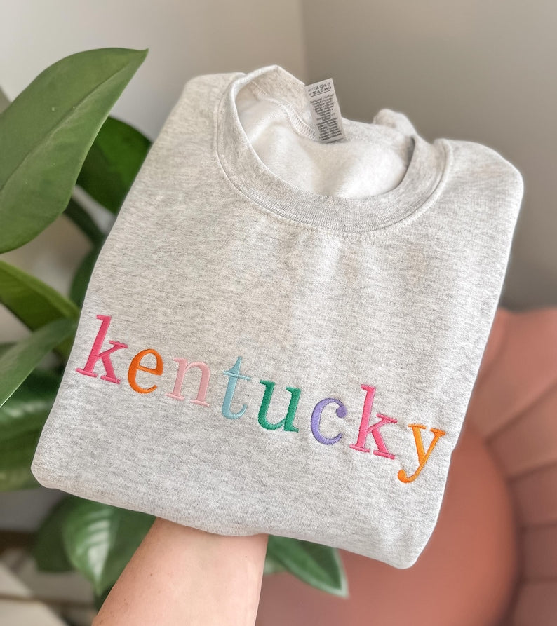 Custom Embroidered Sweatshirt, Multicolor Embroidered Sweatshirt, Embroidery, Colorful Embroidered Sweatshirt, State Sweatshirt