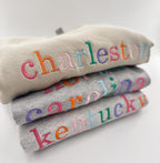 Custom Embroidered Sweatshirt, Multicolor Embroidered Sweatshirt, Embroidery, Colorful Embroidered Sweatshirt, State Sweatshirt