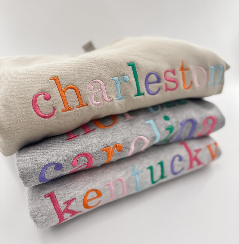 Custom Embroidered Sweatshirt, Multicolor Embroidered Sweatshirt, Embroidery, Colorful Embroidered Sweatshirt, State Sweatshirt