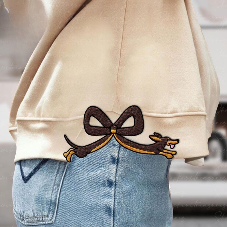 Dachshund Bow Side Bow Embroidery Sweatshirt, Dachshund Mama Sweatshirt, Dog Mama Coquette Embroidered Sweatshirt, Dachshund Lovers Gift il_794xN.6620619671_3qyf_1.jpg