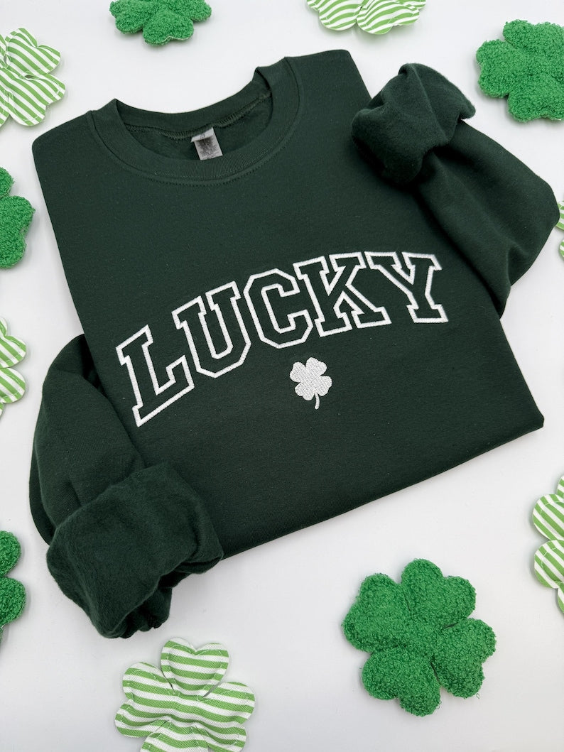 Embroidered St. Patricks Day Sweatshirt-Hoodies, Lucky Unisex Crewneck, Shamrock-Irish Sweatshirt, St Pattys, Simple Holiday Sweater, Gift il_794xN.6623616046_h0dh.jpg