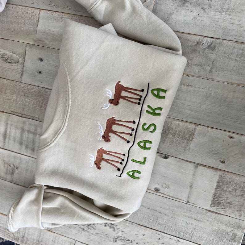 Alaska Embroidered Crewneck Sweatshirt (Moose)