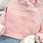 Custom Initial Bow Ribbon Embroidered Crewneck Sweatshirt - Hoodie | Bridal Party Sweatshirt | Bridesmaid Proposal |Cute Bow Shirt