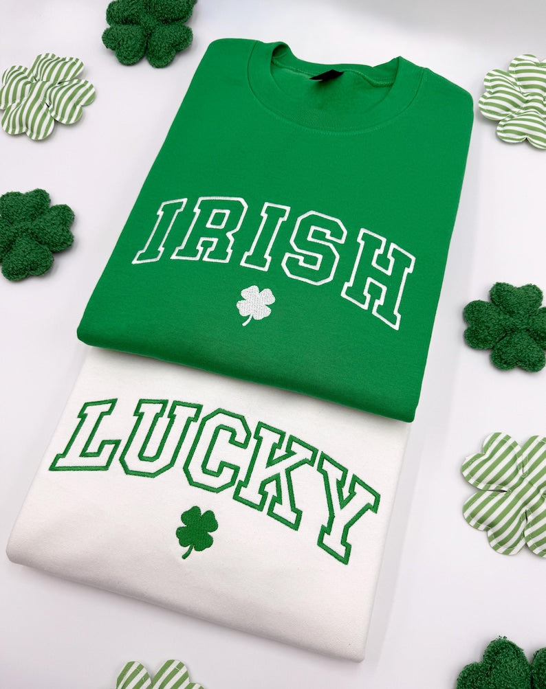 Embroidered St. Patricks Day Sweatshirt-Hoodies, Lucky Unisex Crewneck, Shamrock-Irish Sweatshirt, St Pattys, Simple Holiday Sweater, Gift il_794xN.6629168794_p1r7.jpg