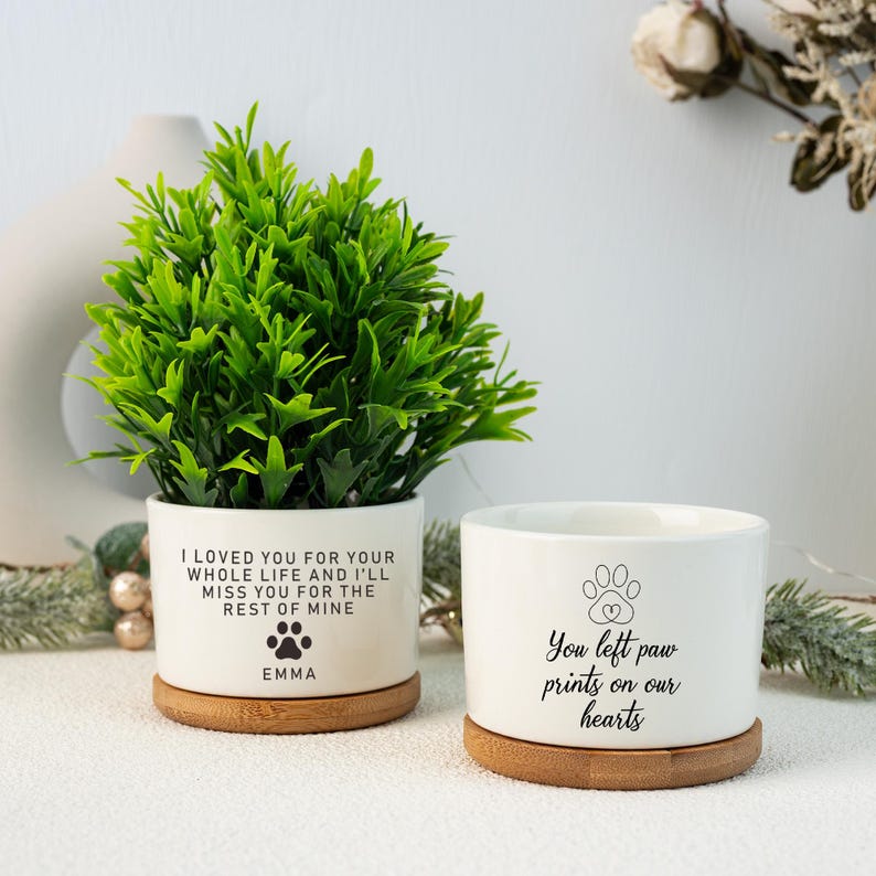 Personalized Dog Memorial Gift Planter,Pet Memorial Gift Plant Pot,Custom Flower Pot with Bamboo Tray,Loss of Dog,Never Forgotten Plant Pot il_794xN.6640976793_cphx.jpg