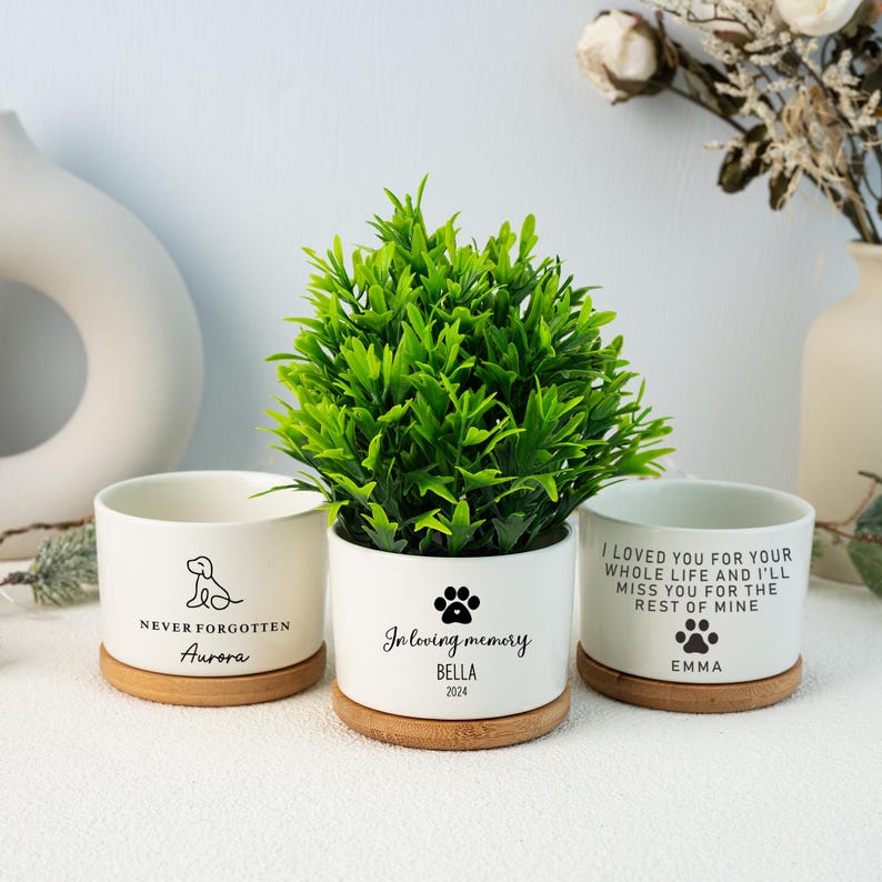 Personalized Dog Memorial Gift Planter,Pet Memorial Gift Plant Pot,Custom Flower Pot with Bamboo Tray,Loss of Dog,Never Forgotten Plant Pot il_794xN.6640976797_88ea.jpg