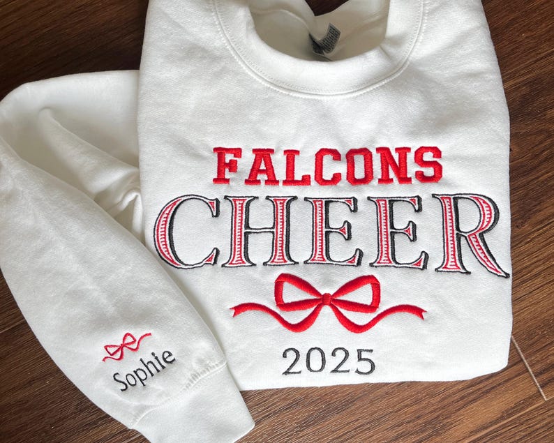 Embroidered Cheer Sweatshirt Coquette Personalized Bow Cheer Sweater Custom Colors Shirt Gift for Cheer Senior Cheer Name Crewneck Hoodie