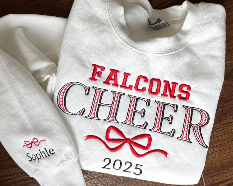 Embroidered Cheer Sweatshirt Coquette Personalized Bow Cheer Sweater Custom Colors Shirt Gift for Cheer Senior Cheer Name Crewneck Hoodie