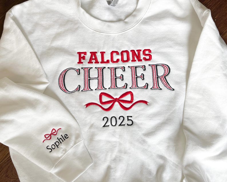 Embroidered Cheer Sweatshirt Coquette Personalized Bow Cheer Sweater Custom Colors Shirt Gift for Cheer Senior Cheer Name Crewneck Hoodie
