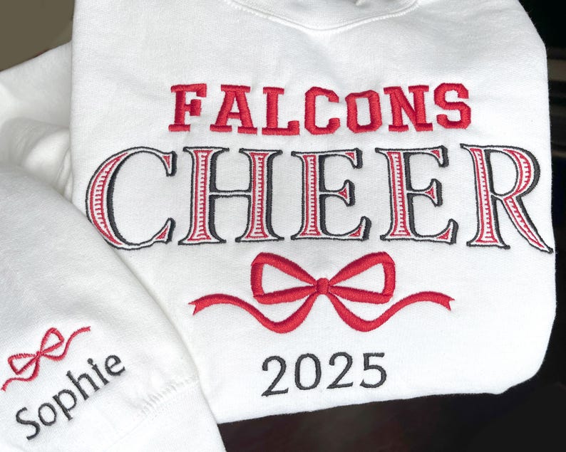 Embroidered Cheer Sweatshirt Coquette Personalized Bow Cheer Sweater Custom Colors Shirt Gift for Cheer Senior Cheer Name Crewneck Hoodie