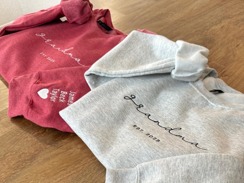 Personalized Grandma Sweatshirt, Embroidered Grandma Sweatshirt with Grandkids Names on Sleeves, Mother's Day Gifts, Gifts for Grandparents