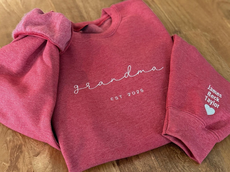 Personalized Grandma Sweatshirt, Embroidered Grandma Sweatshirt with Grandkids Names on Sleeves, Mother's Day Gifts, Gifts for Grandparents