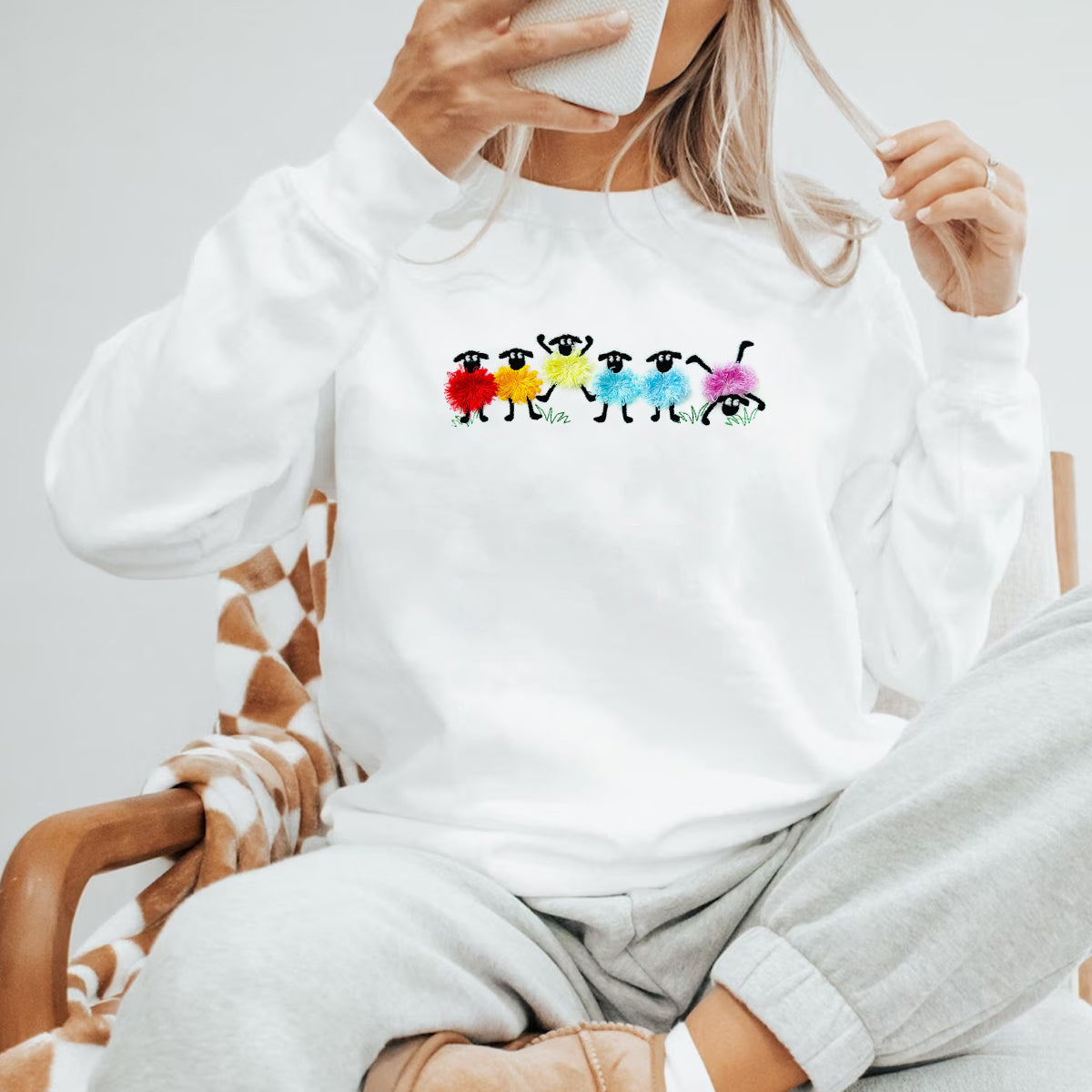 Funny Fuzzy Sheep Fringed Lamb Sweatshirt - Sheep Shirt, Funny Gift for Sheep Lover, Sheep Mom, Vegan Shirt, Farm Animal Shirt, Country Girl
