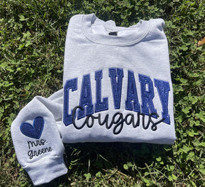 Custom School/Mascot School Spirit Glitter Applique Embroidered Sweatshirt with Sleeve Embroidery