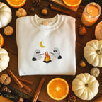 Cute Ghosts Camping Embroidered Sweatshirt/Hoodie, Summerween, Spooky Season Outdoors Gifts, Halloween Vintage Embroidery Shirt
