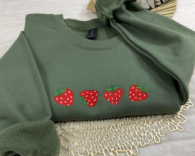 Strawberry Embroidered Sweatshirt, Gardener Gifts, Embroidery Fruit Hoodie, Strawberry Lover Gift, Strawberry Crewneck, Berry Embroidery